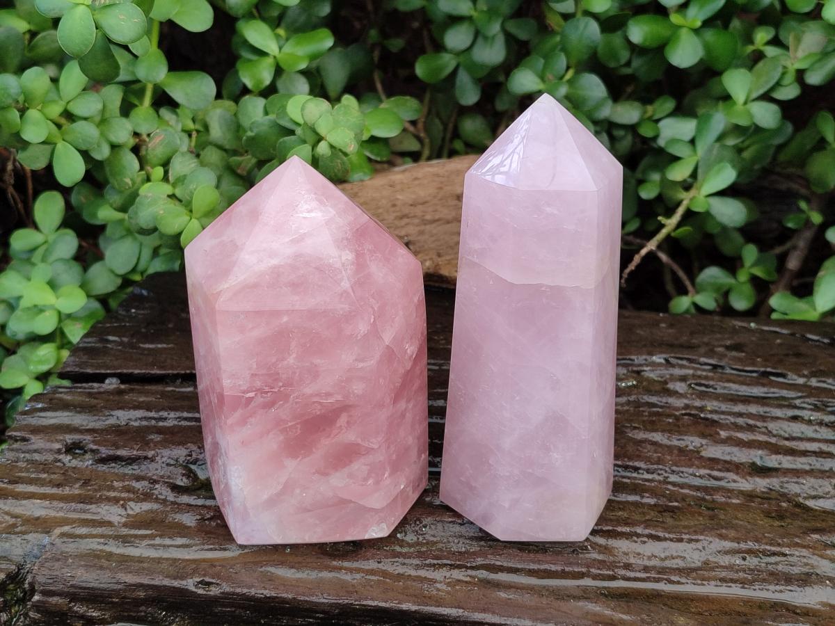 Polished Large Gemmy Rose Quartz Crystals x 2 From Madagascar - Toprock Gemstones and Minerals 