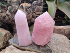 Polished Large Gemmy Rose Quartz Crystals x 2 From Madagascar - Toprock Gemstones and Minerals 
