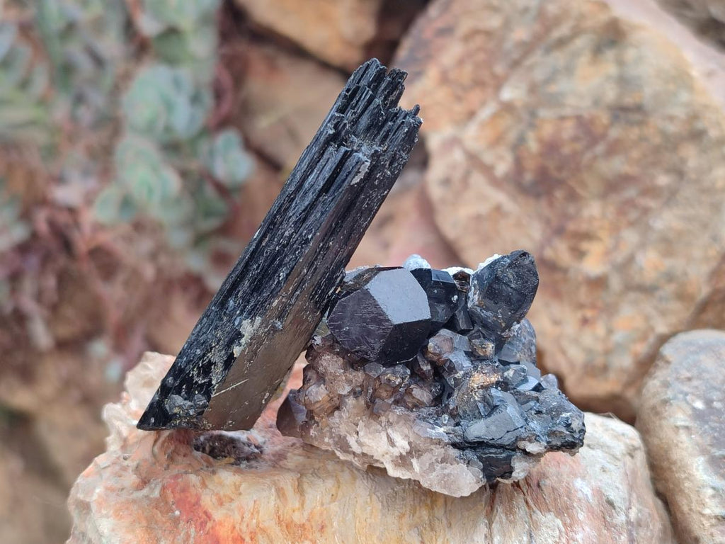 Natural Schorl Black Tourmaline with Smokey Quartz and Hyalite Opal x 12 From Erongo, Namibia - Toprock Gemstones and Minerals 