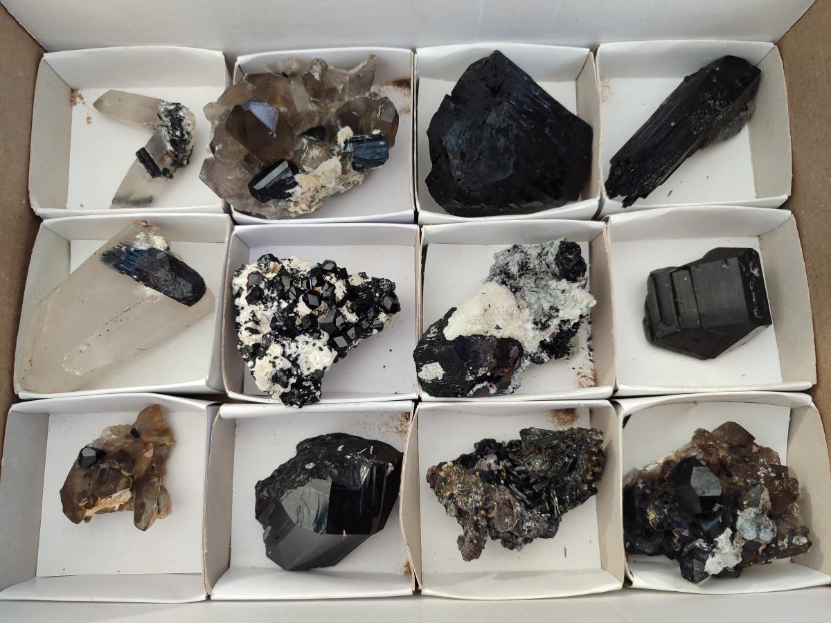 Natural Schorl Black Tourmaline with Smokey Quartz and Hyalite Opal x 12 From Erongo, Namibia - Toprock Gemstones and Minerals 