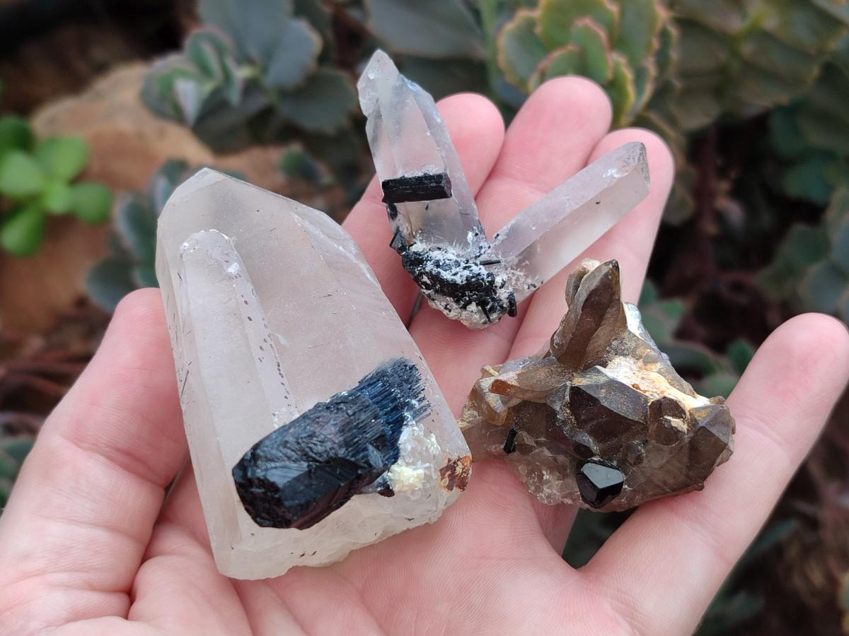 Natural Schorl Black Tourmaline with Smokey Quartz and Hyalite Opal x 12 From Erongo, Namibia - Toprock Gemstones and Minerals 