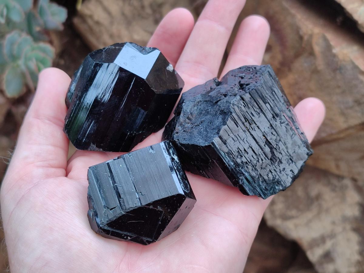 Natural Schorl Black Tourmaline with Smokey Quartz and Hyalite Opal x 12 From Erongo, Namibia - Toprock Gemstones and Minerals 