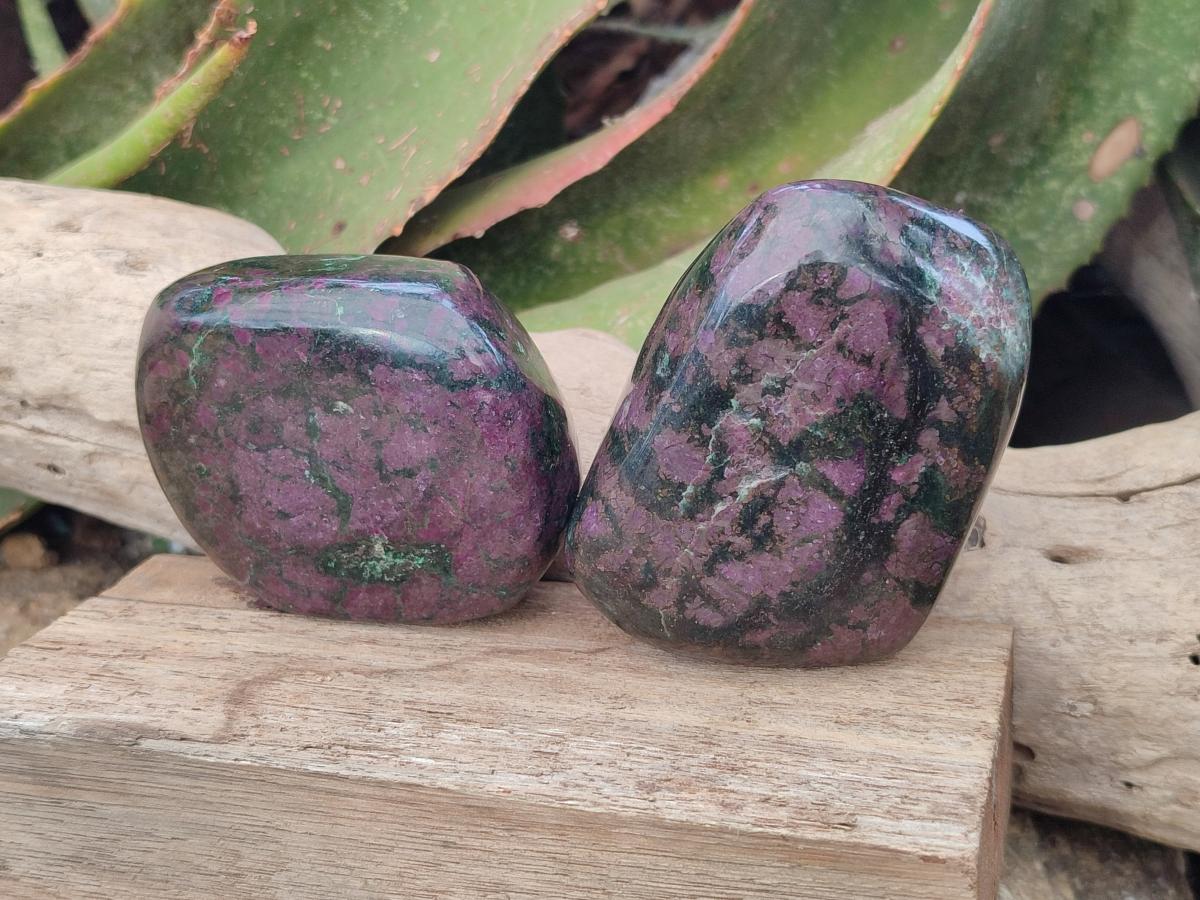 Polished Ruby Corundum In Chrome Verdite Free Forms x 3 From Mutoko, Zimbabwe - Toprock Gemstones and Minerals 