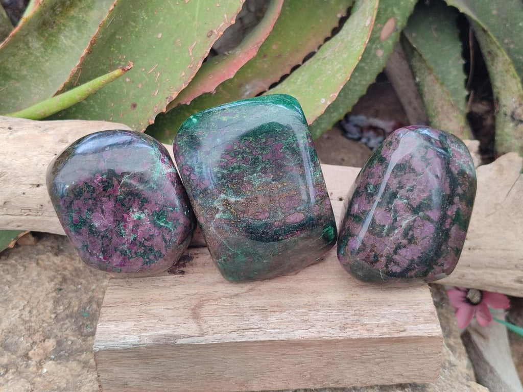 Polished Ruby Corundum In Chrome Verdite Free Forms x 3 From Mutoko, Zimbabwe - Toprock Gemstones and Minerals 