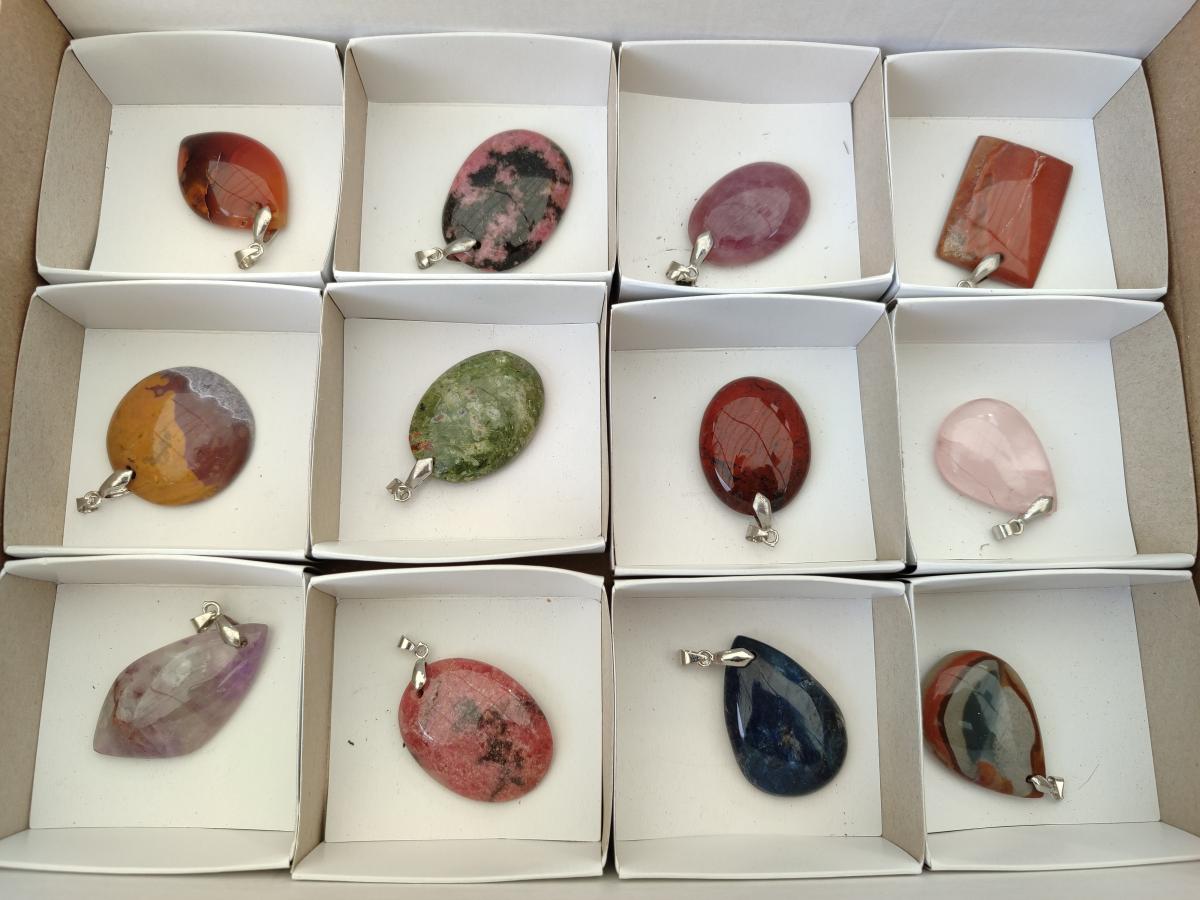 Polished Multi Mineral Pendants x 12 From Madagascar - Toprock Gemstones and Minerals 