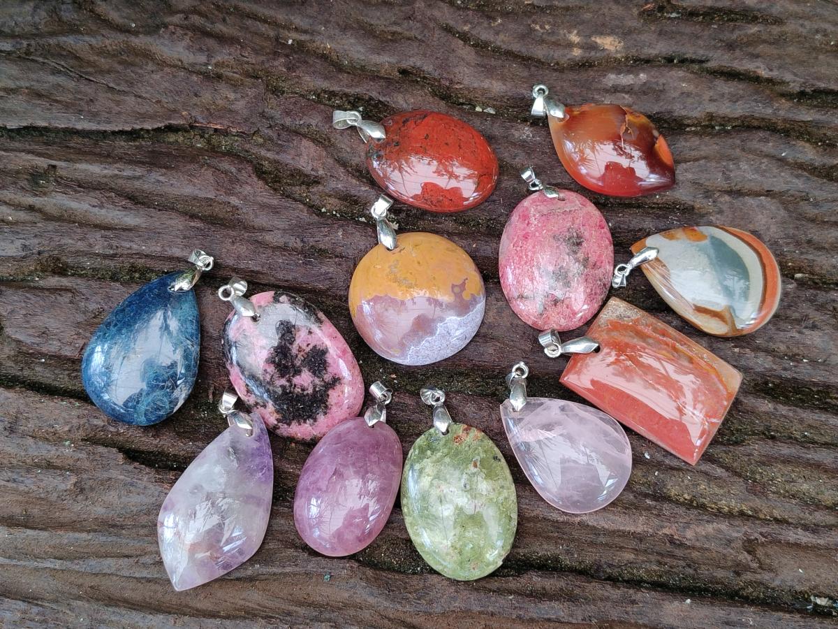 Polished Multi Mineral Pendants x 12 From Madagascar - Toprock Gemstones and Minerals 