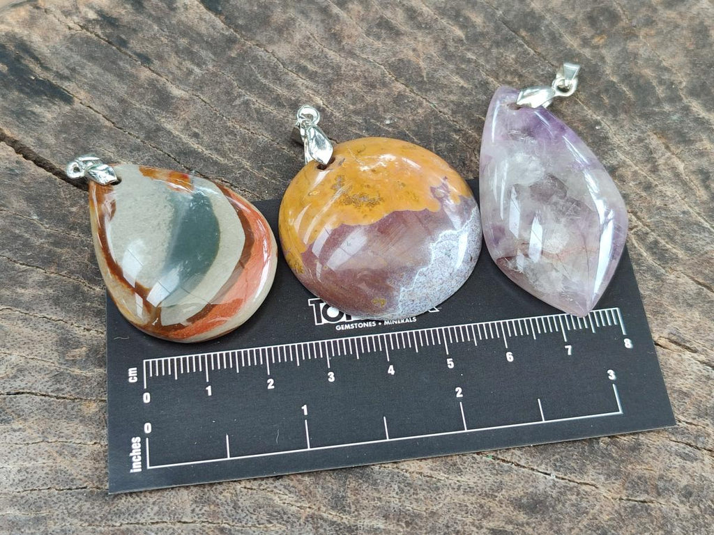 Polished Multi Mineral Pendants x 12 From Madagascar - Toprock Gemstones and Minerals 