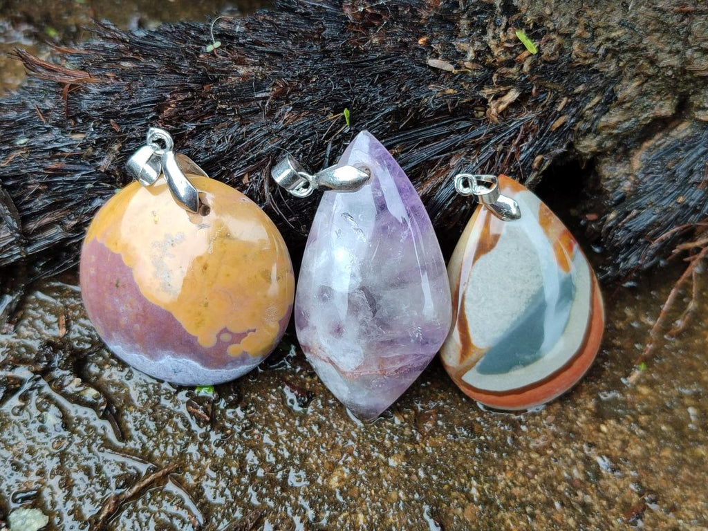 Polished Multi Mineral Pendants x 12 From Madagascar - Toprock Gemstones and Minerals 