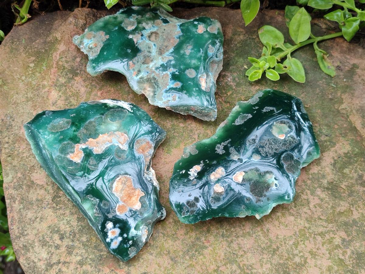 Polished On One Side Mtorolite Chrysoprase Plates x 6 From Mutorashanga, Zimbabwe - Toprock Gemstones and Minerals 