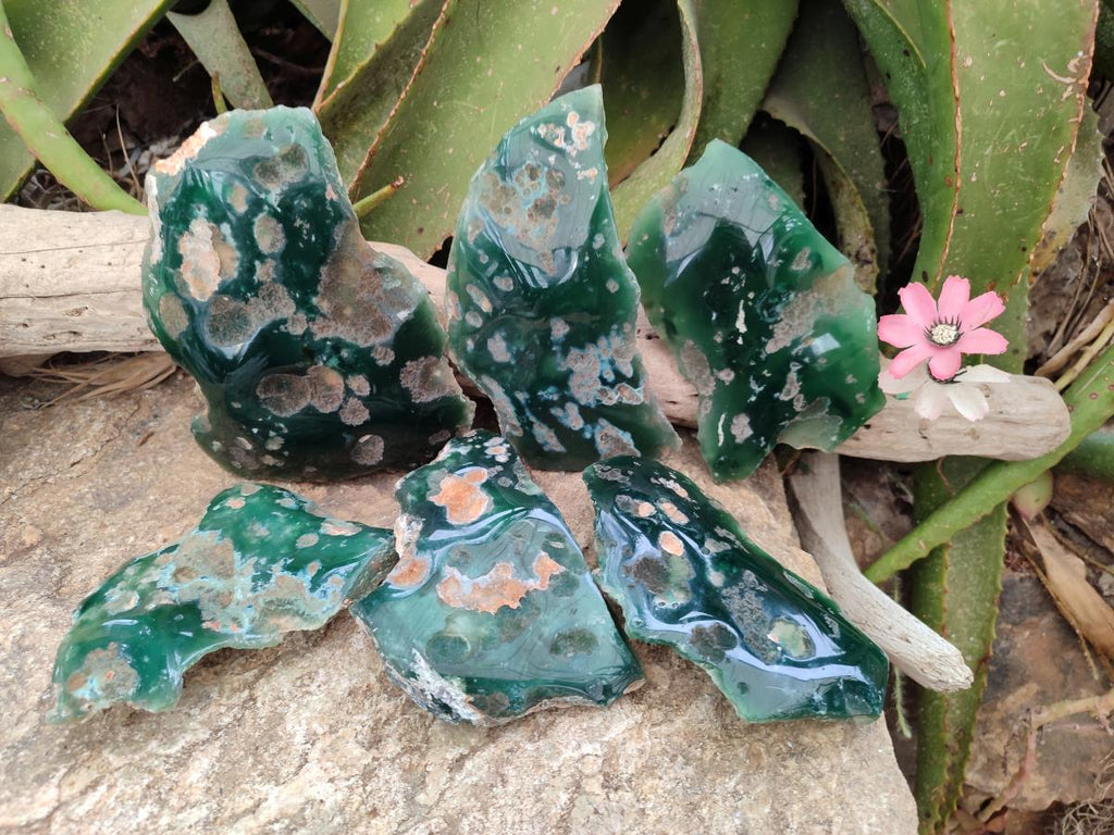 Polished On One Side Mtorolite Chrysoprase Plates x 6 From Mutorashanga, Zimbabwe - Toprock Gemstones and Minerals 