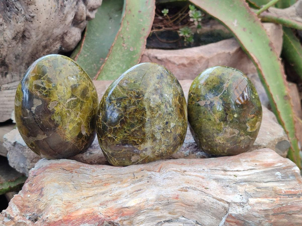 Polished Green Opal Standing Free Forms x 3 From Betroka, Madagascar - Toprock Gemstones and Minerals 