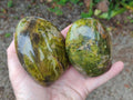 Polished Green Opal Standing Free Forms x 3 From Betroka, Madagascar - Toprock Gemstones and Minerals 