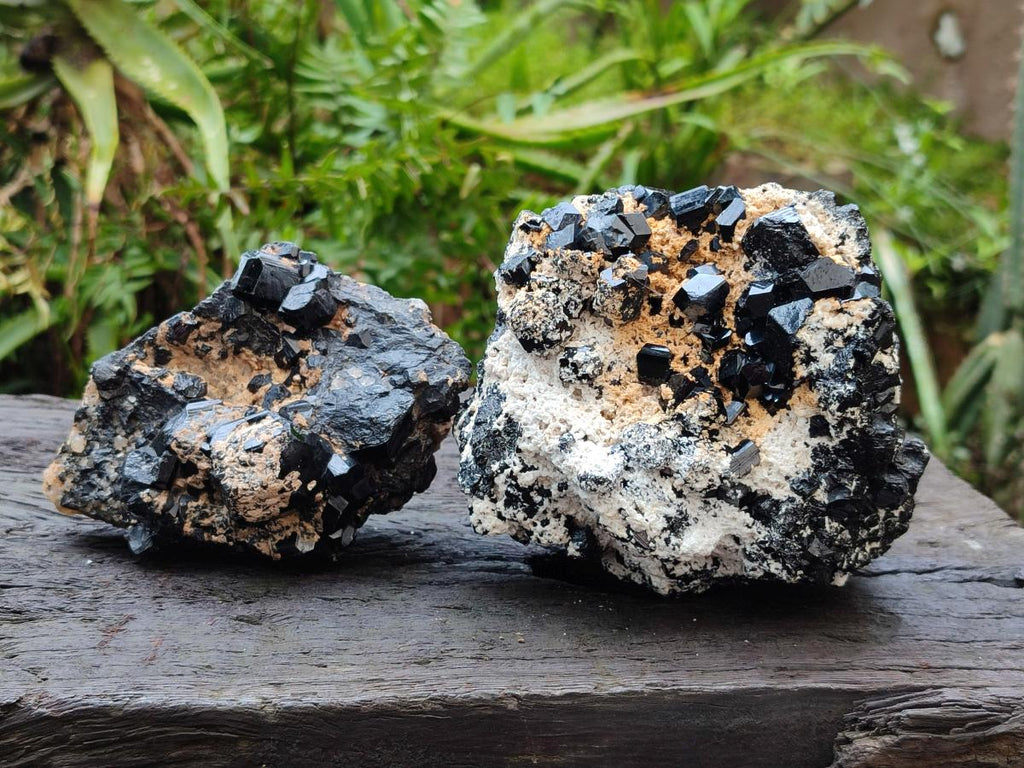 Natural Schorl Black Tourmaline with Feldspar Specimens x 2 From Erongo, Namibia - Toprock Gemstones and Minerals 
