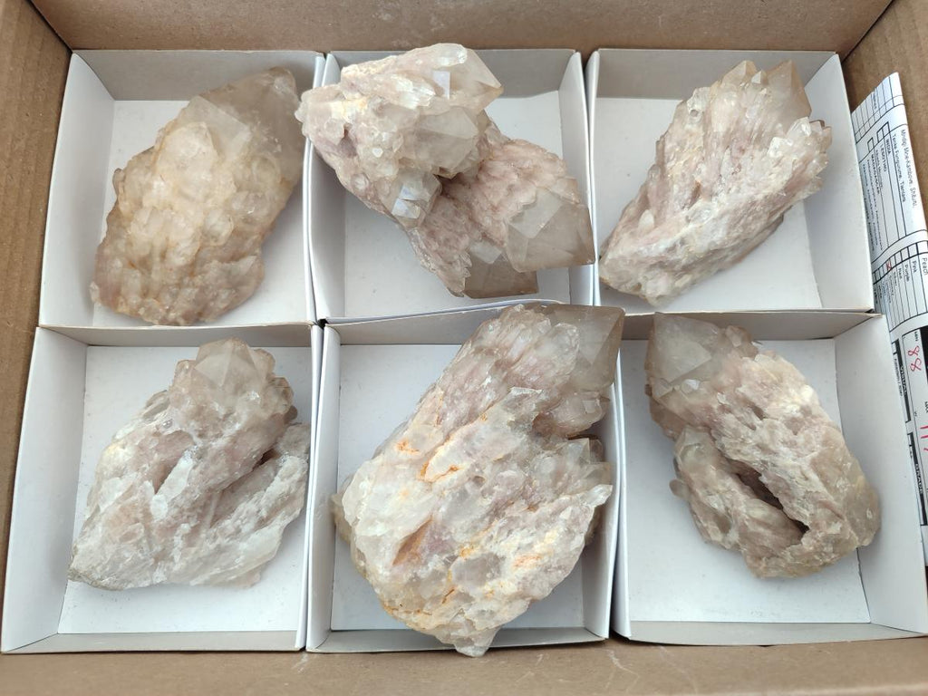 Natural Cascading Smokey Phantom Quartz Clusters x 6 From Luena, Congo - Toprock Gemstones and Minerals 