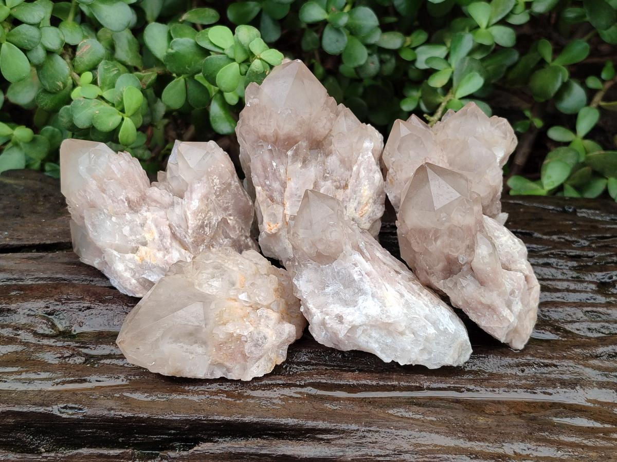 Natural Cascading Smokey Phantom Quartz Clusters x 6 From Luena, Congo - Toprock Gemstones and Minerals 