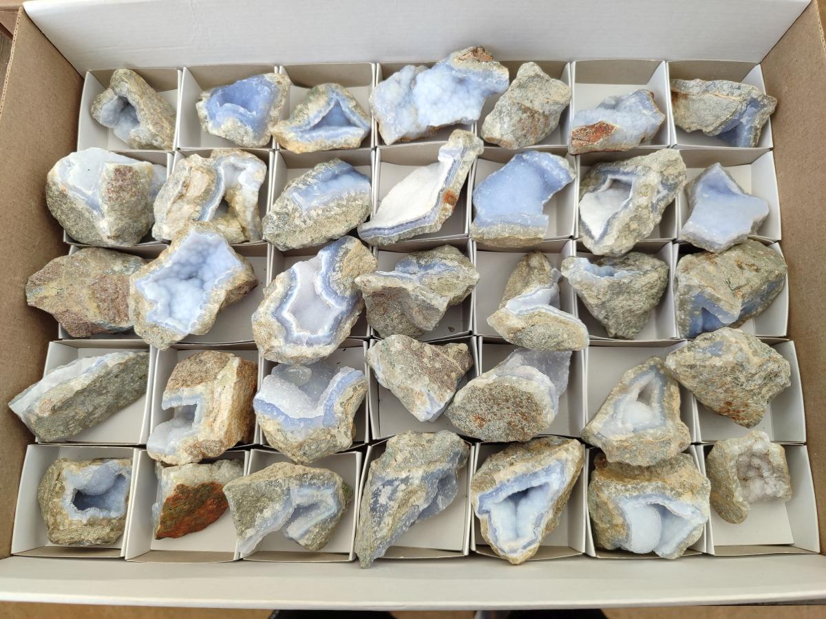 Natural Blue Lace Agate Geode Specimens x 35 From Nsanje, Malawi - Toprock Gemstones and Minerals 