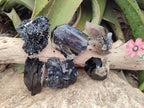 Natural Schorl Black Tourmaline with Smokey Quartz and Hyalite Opal x 6 From Erongo, Namibia - Toprock Gemstones and Minerals 