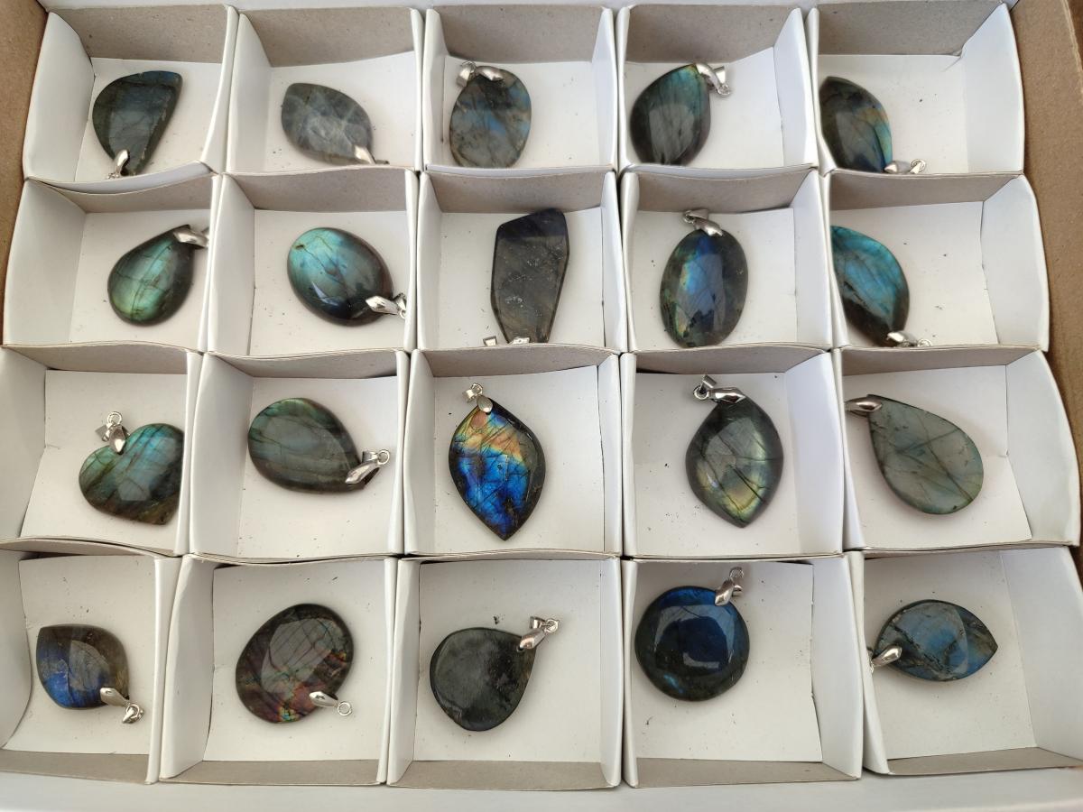 Polished Labradorite Pendants x 20 From Madagascar - Toprock Gemstones and Minerals 