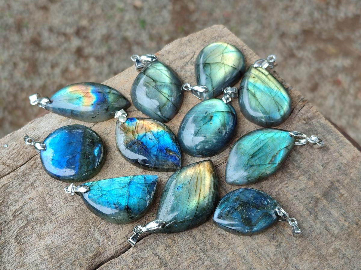 Polished Labradorite Pendants x 20 From Madagascar - Toprock Gemstones and Minerals 