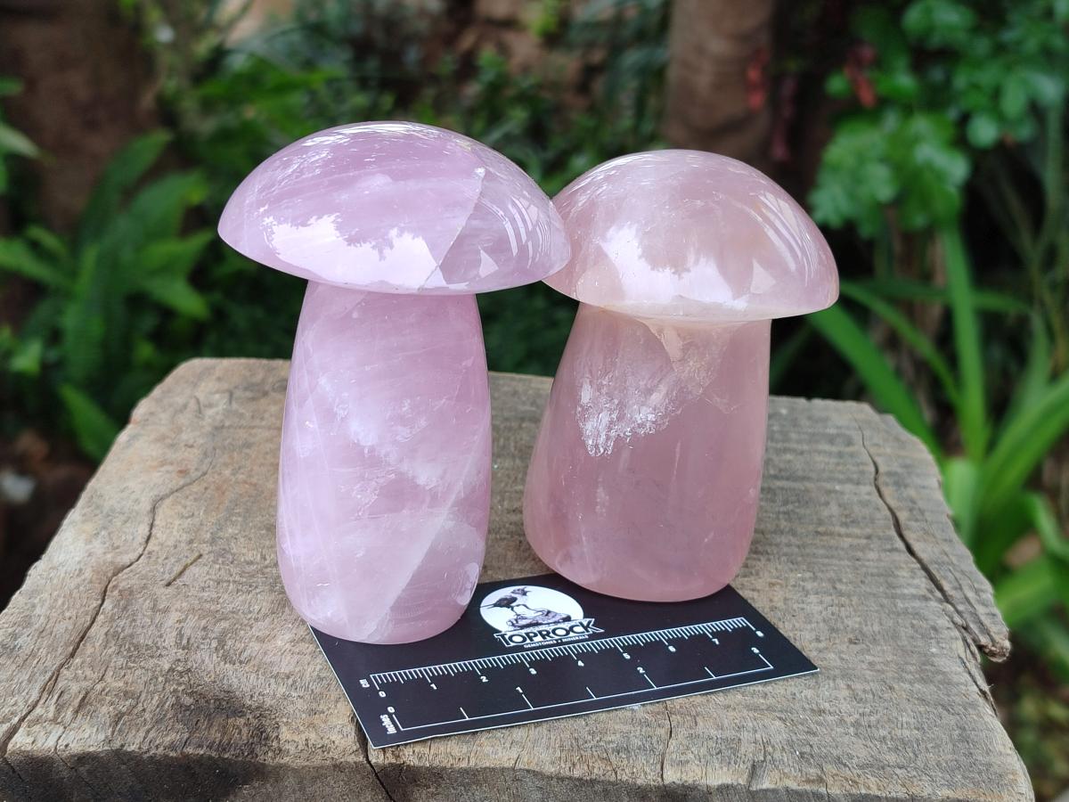 Polished Gemmy Rose Quartz Mushrooms x 3 From Madagascar - Toprock Gemstones and Minerals 