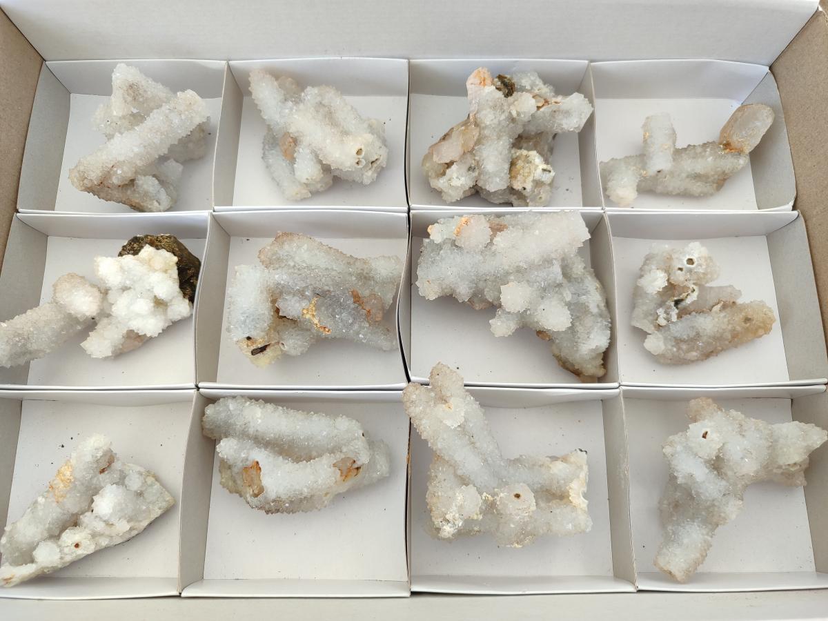 Natural Drusy Snow Finger Quartz Coated Clusters x 12 From Albert's Mountain, Lesotho - Toprock Gemstones and Minerals 