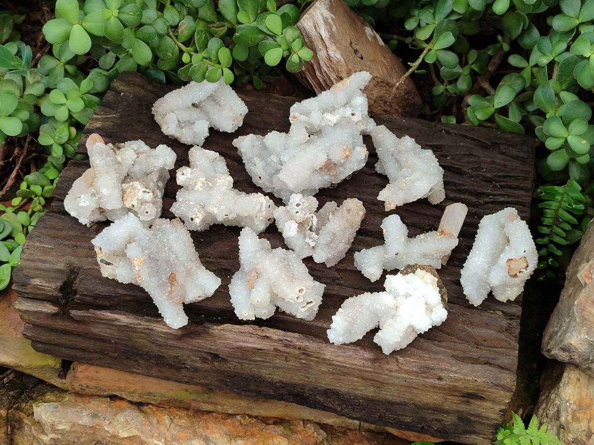 Natural Drusy Snow Finger Quartz Coated Clusters x 12 From Albert's Mountain, Lesotho - Toprock Gemstones and Minerals 