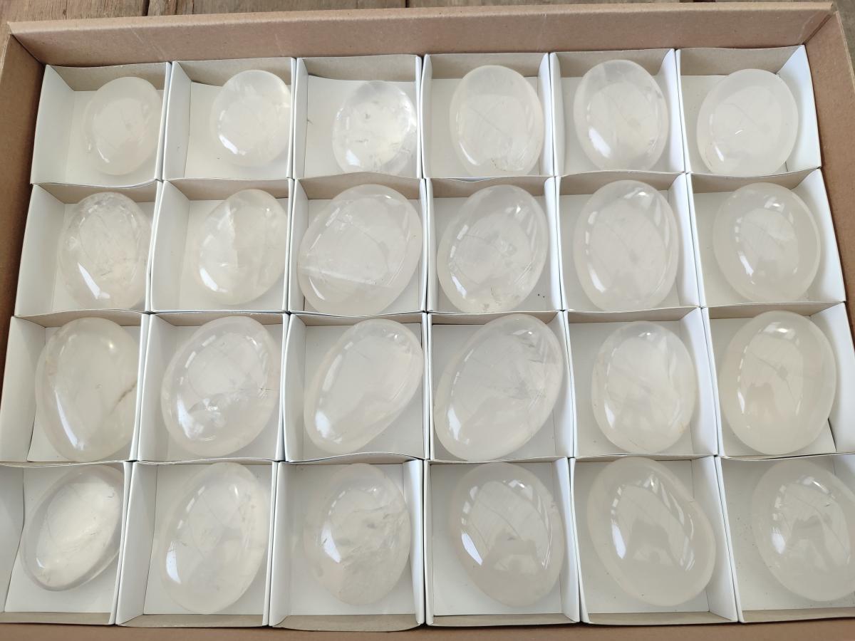 Polished Girasol Pearl Quartz Palm Stones x 24 From Ambatondrazaka, Madagascar - Toprock Gemstones and Minerals 