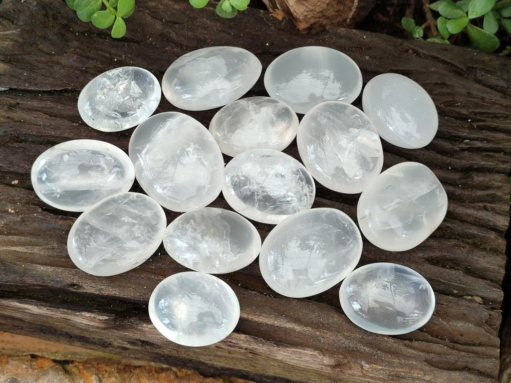 Polished Girasol Pearl Quartz Palm Stones x 24 From Ambatondrazaka, Madagascar - Toprock Gemstones and Minerals 
