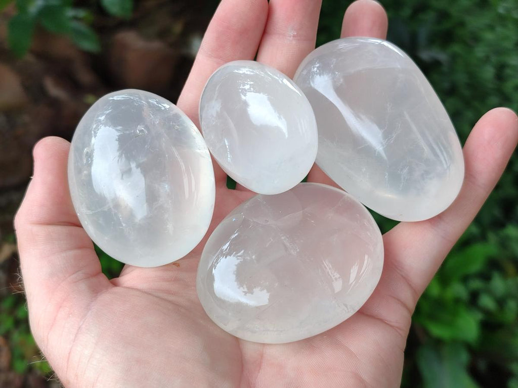 Polished Girasol Pearl Quartz Palm Stones x 24 From Ambatondrazaka, Madagascar - Toprock Gemstones and Minerals 