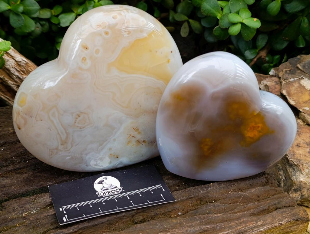 Polished Large Banded Agate Hearts x 2 From Madagascar - Toprock Gemstones and Minerals 