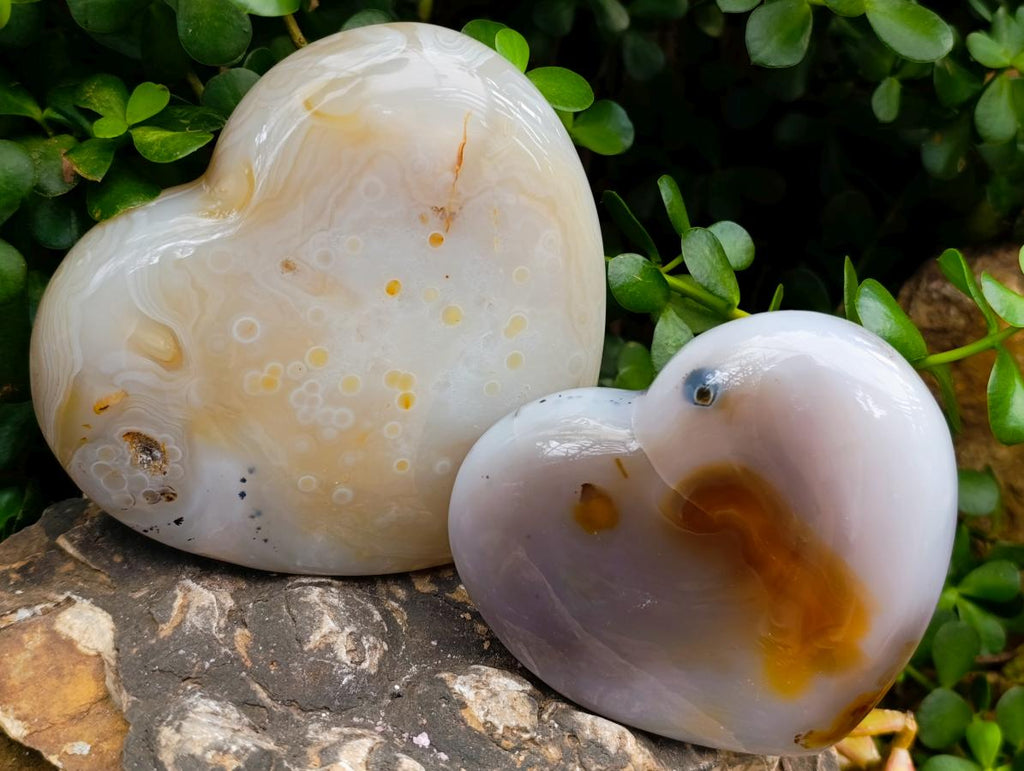 Polished Large Banded Agate Hearts x 2 From Madagascar - Toprock Gemstones and Minerals 