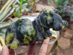Hand Made Lepidolite and Leopard Stone Hippo Carvings x 2 From Zimbabwe - Toprock Gemstones and Minerals 