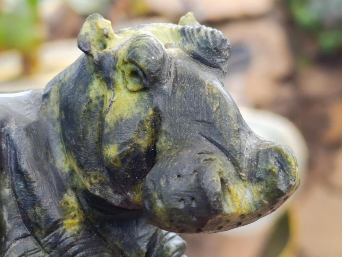 Hand Made Lepidolite and Leopard Stone Hippo Carvings x 2 From Zimbabwe - Toprock Gemstones and Minerals 