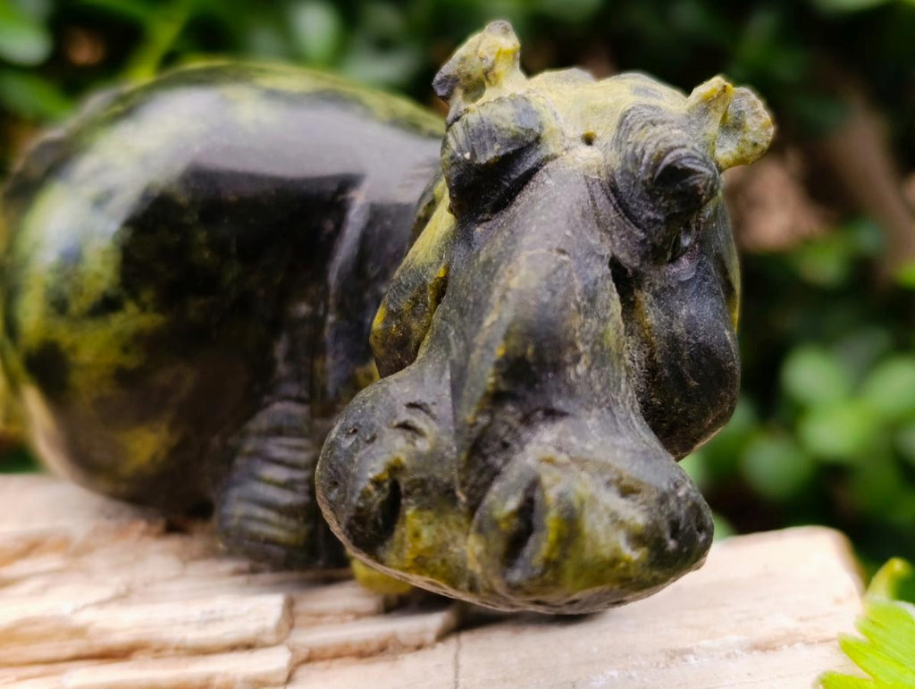 Hand Made Lepidolite and Leopard Stone Hippo Carvings x 2 From Zimbabwe - Toprock Gemstones and Minerals 