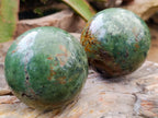 Polished Green Chrysoprase Spheres x 2 From Ambatondrazaka, Madagascar - Toprock Gemstones and Minerals 