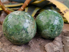 Polished Green Chrysoprase Spheres x 2 From Ambatondrazaka, Madagascar - Toprock Gemstones and Minerals 