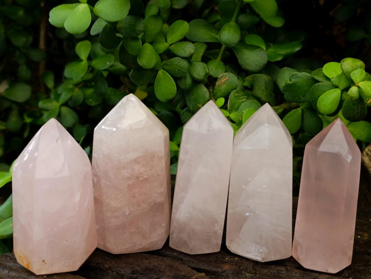 Polished Gemmy Rose Quartz Crystals x 12 From Madagascar - Toprock Gemstones and Minerals 