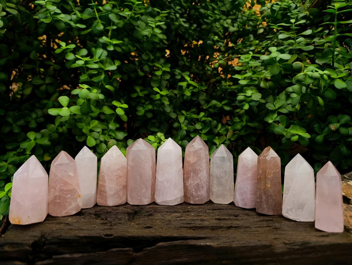 Polished Gemmy Rose Quartz Crystals x 12 From Madagascar - Toprock Gemstones and Minerals 