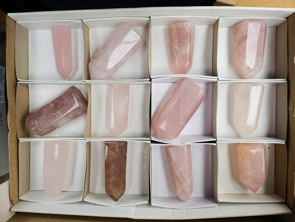 Polished Gemmy Rose Quartz Crystals x 12 From Madagascar - Toprock Gemstones and Minerals 