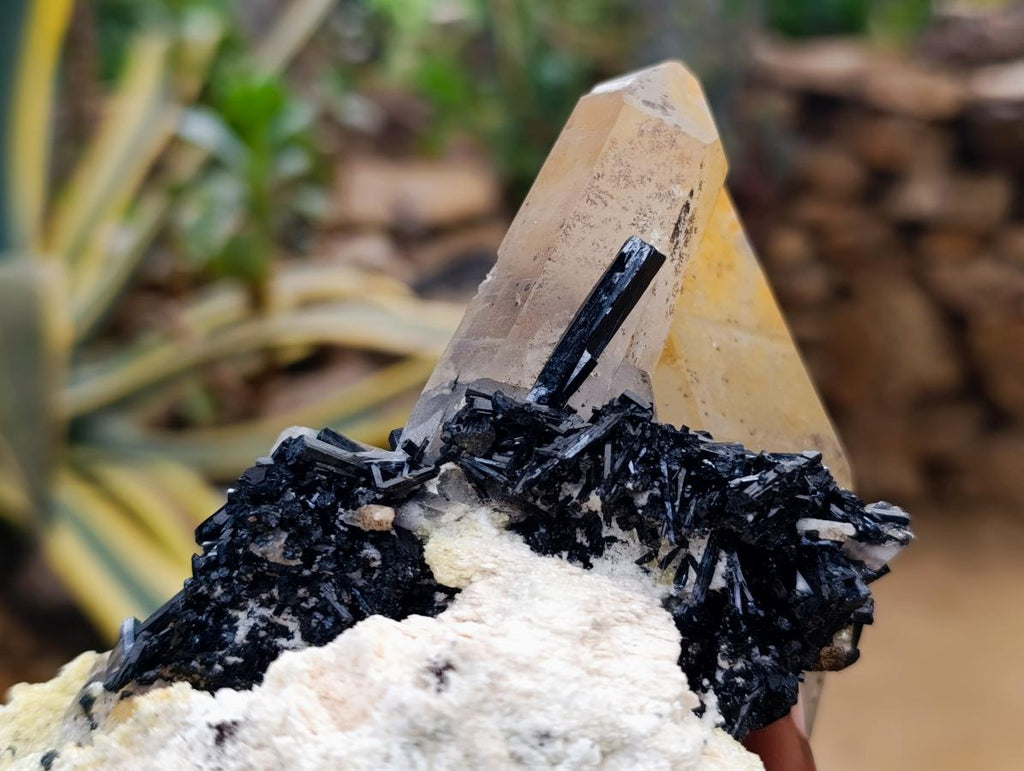 Natural Smokey Quartz Crystals with Schorl, Feldspar and Hyalite Opal x 2 From Erongo, Namibia - Toprock Gemstones and Minerals 