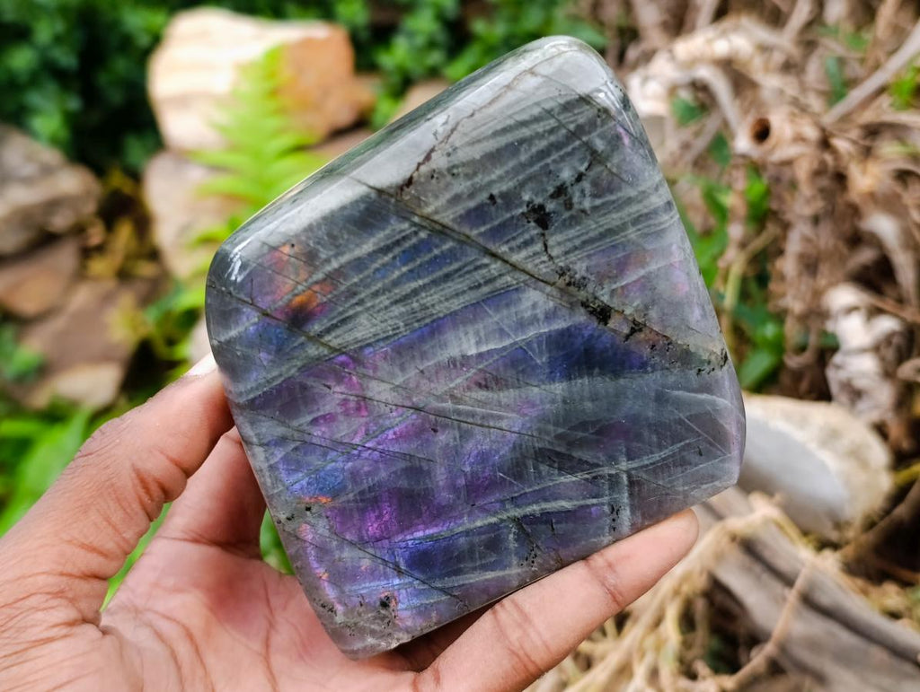 Polished Rare Purple Sunset Flash Labradorite Standing Free Forms x 3 From Madagascar - Toprock Gemstones and Minerals 