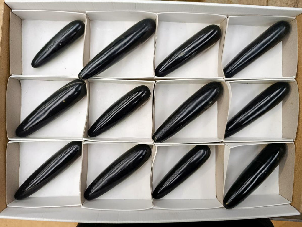 Polished Black Basalt Massage Wands x 12 From Madagascar - Toprock Gemstones and Minerals 
