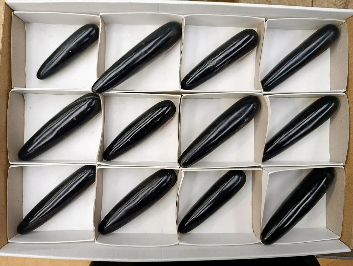 Polished Black Basalt Massage Wands x 12 From Madagascar - Toprock Gemstones and Minerals 