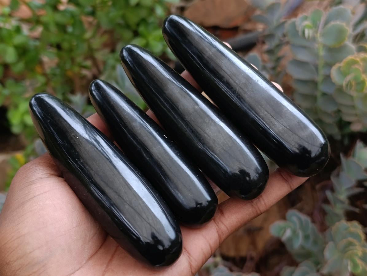Polished Black Basalt Massage Wands x 12 From Madagascar - Toprock Gemstones and Minerals 