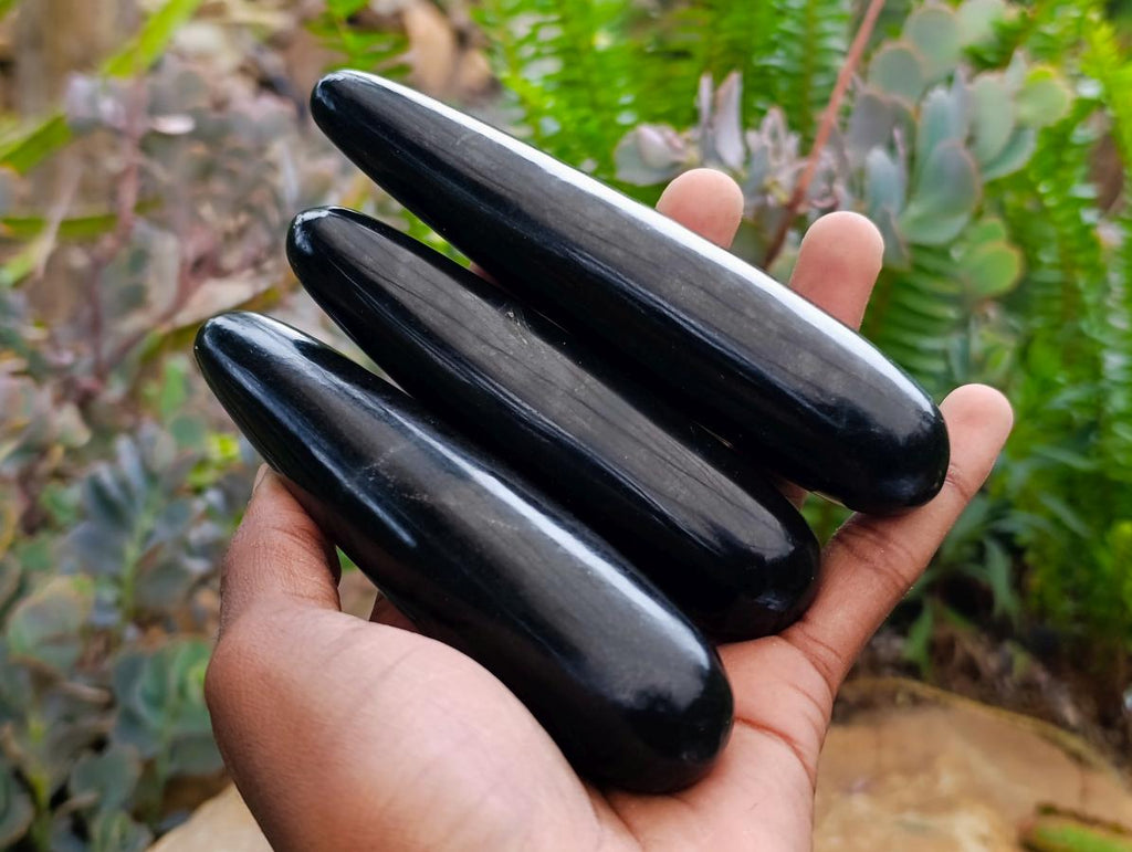 Polished Black Basalt Massage Wands x 12 From Madagascar - Toprock Gemstones and Minerals 