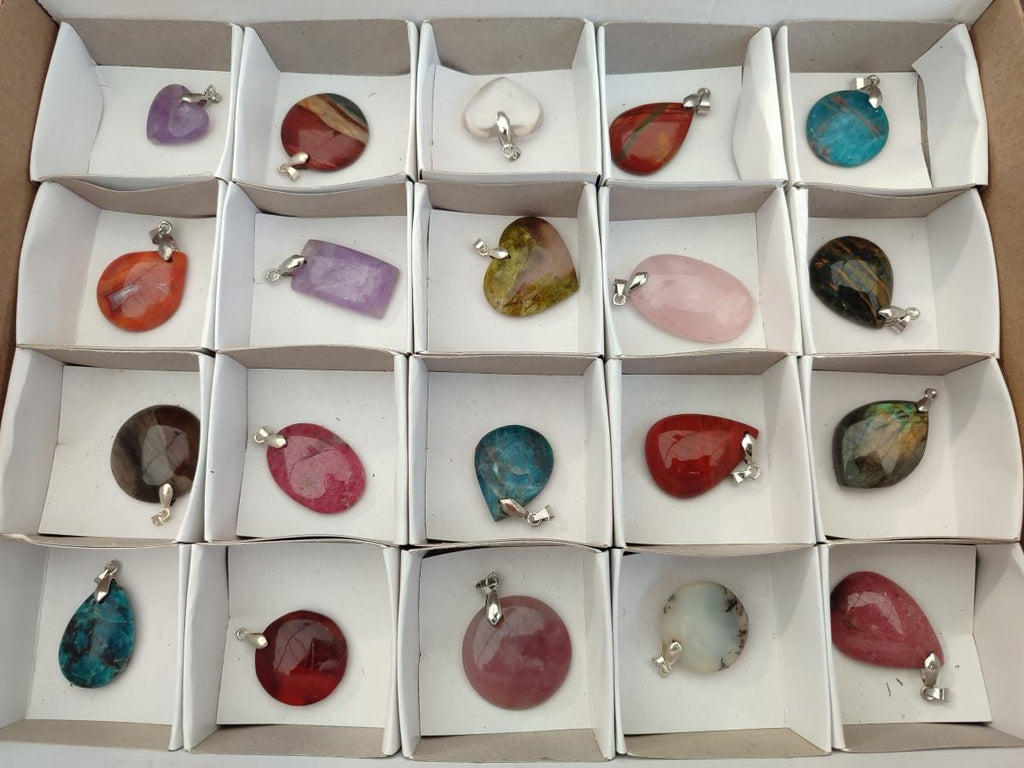 Polished Mixed Mineral Pendants x 20 From Madagascar - Toprock Gemstones and Minerals 