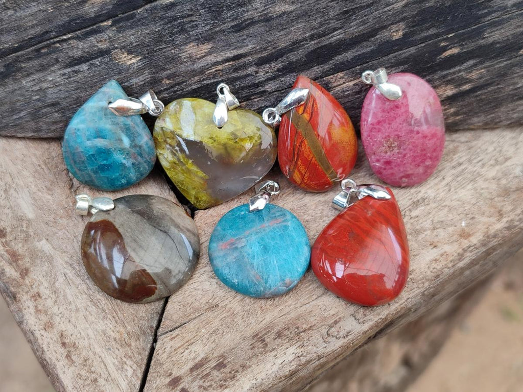 Polished Mixed Mineral Pendants x 20 From Madagascar - Toprock Gemstones and Minerals 