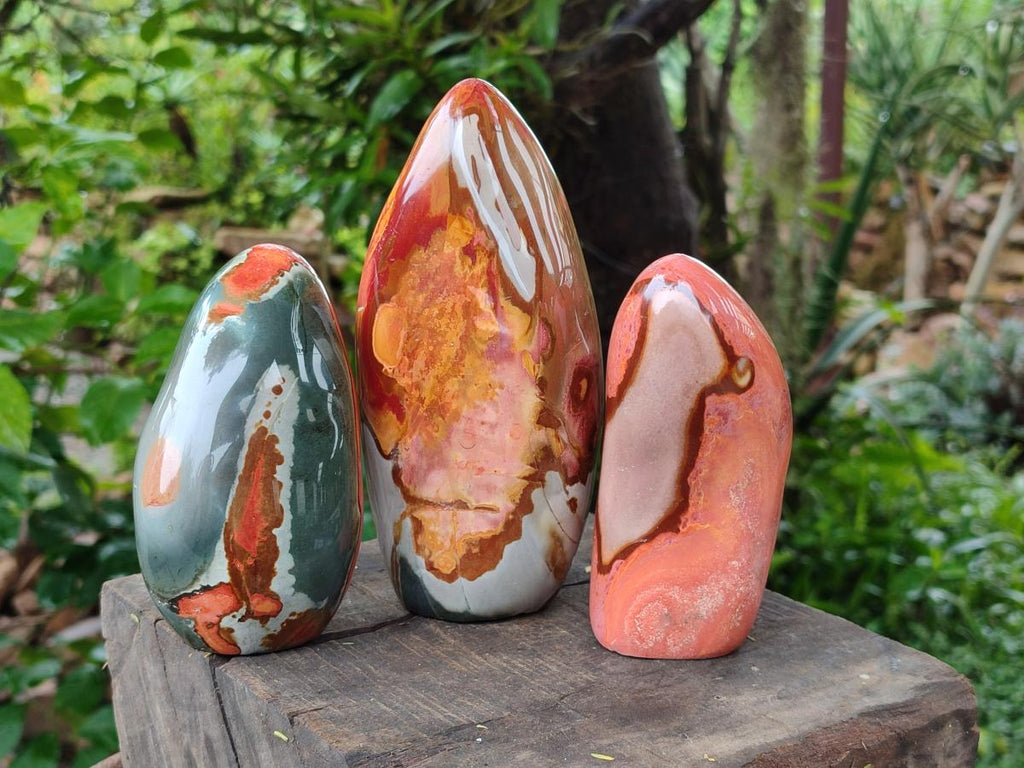 Polished Polychrome Jasper Standing Free Form x 3 From NW Coast, Madagascar - Toprock Gemstones and Minerals 