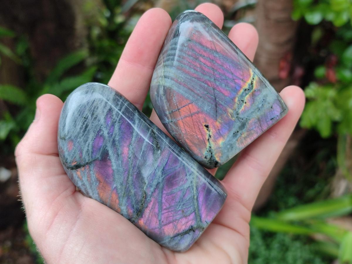 Polished Rare Purple Sunset Flash Labradorite Standing Free Forms x 8 From Madagascar - Toprock Gemstones and Minerals 