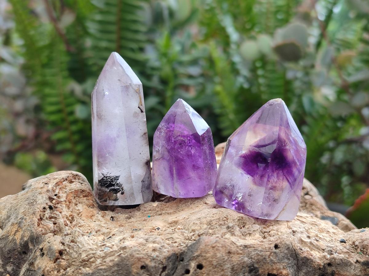 Polished Smokey Amethyst Window Crystals x 24 From Akansobe, Madagascar - Toprock Gemstones and Minerals 